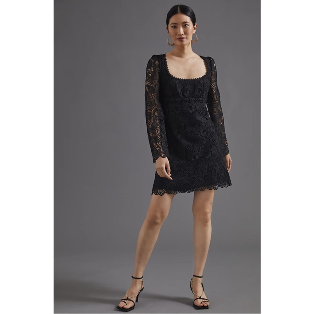 Anthropologie Maeve Embroidered Lace Mini Dress Long‎ Sleeves Cocktail Sz 2
